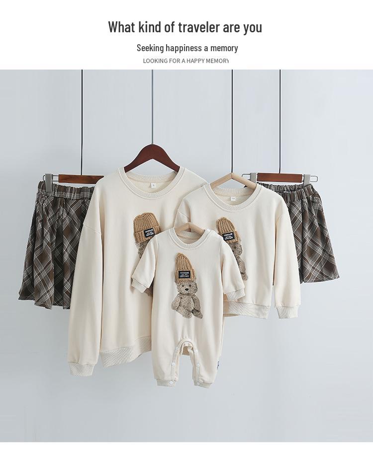 Autumn Family Portrait Bear Doll Pullover: Loose Baby & Parent Sweatshirt