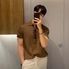 Men's Trendy Korean Style Textured Polo Shirt - Solid Color, Ribbed Knit, Short Sleeve
