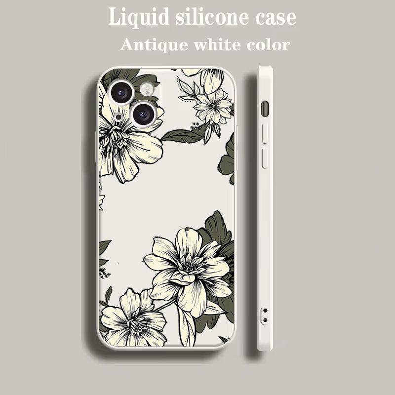 Luxury Color Phone Case For iPhone 15 14 13 12 mini 11 Pro Max XS X XR SE 7 8 Plus soft Silicone Beige Cover Flower