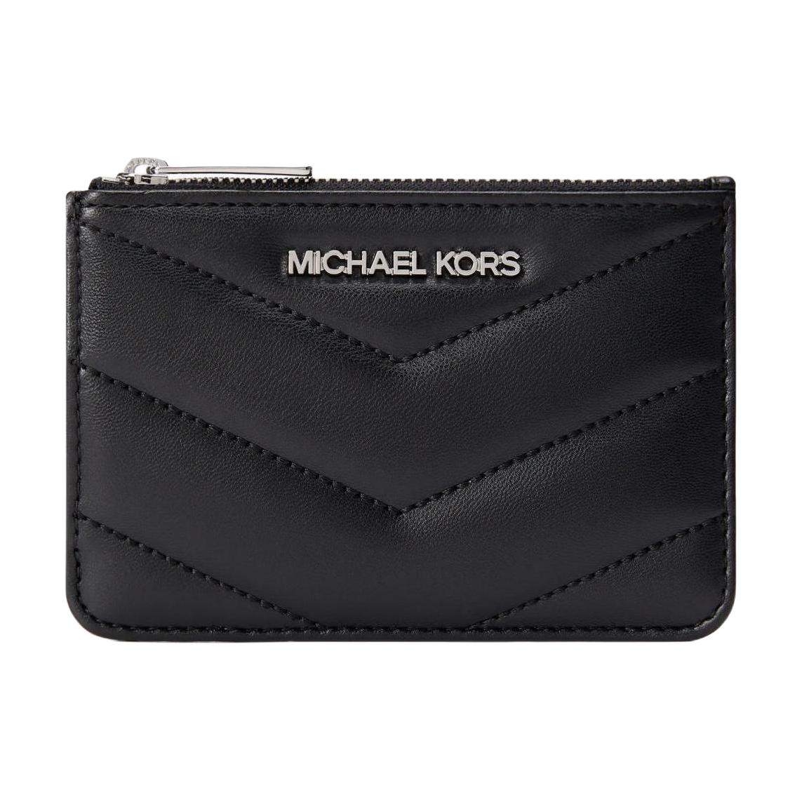 Michael Kors MK Jet Set Travel Logo Metal Zipper Wallet Small Men wallet Black 35R4STVP1V-BLACK Basic Set (Bag+Box)