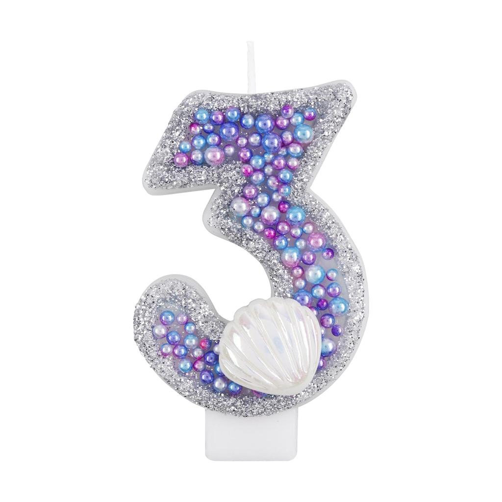 Birthday Candles, Pink Shell Sequins Blue Purple Pearl Boy Girl Birthday Cake for Mermaid Birthday Theme Birthday Decorations