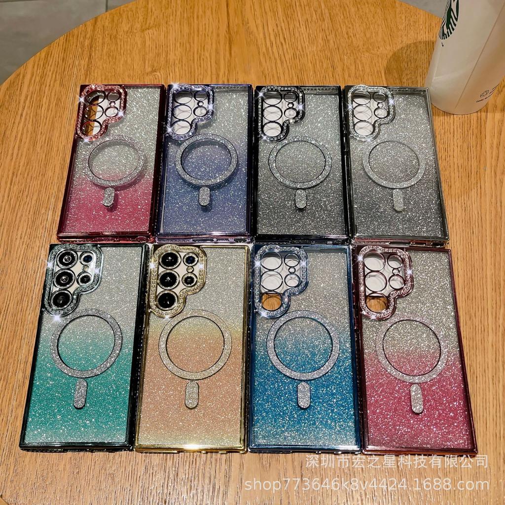 Samsung S24 Ultra Rhinestone Magnetic Phone Case - Glitter Gradient Soft Cover for S23 Plus Lens