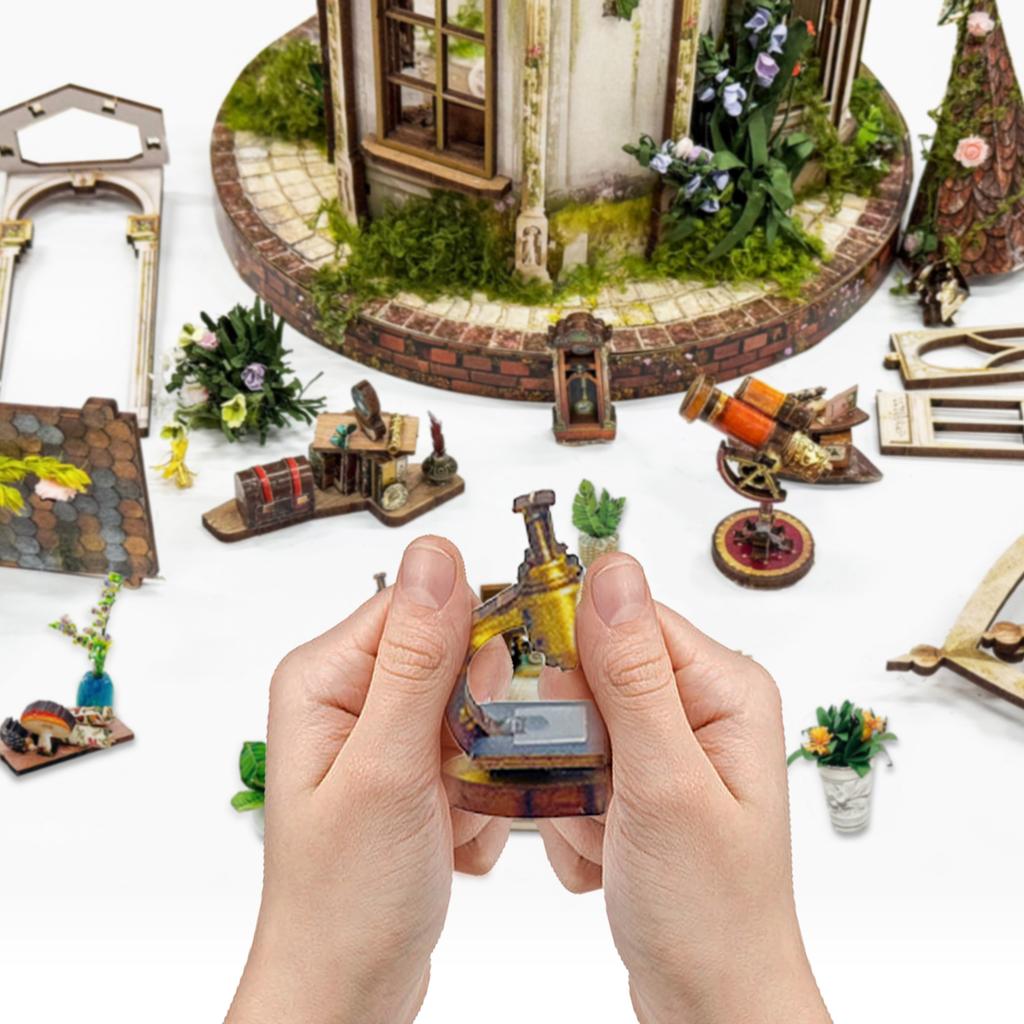 DIY Wooden Book Nook Dreamland Floral Studio Figurines Miniatures Bookend Handmade Bookshelf for Friends Gifts Home Decor Crafts