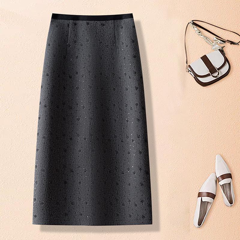 Hot Diamond High-Waist Midi Skirt - Autumn/Winter 2025: Thick, Comfortable, Slimming, Slit, Straight, Hip-Hugging Women's Fashion