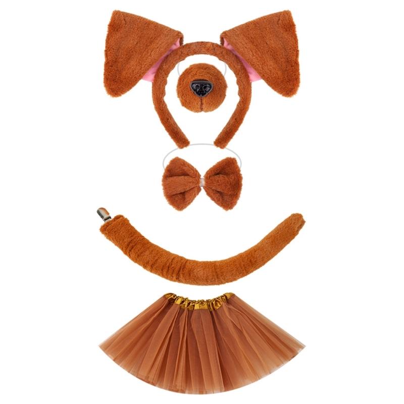 Dog Costumes for Kids Girls Halloween Animal Cosplay Accessories with Dog Ears Headband Tail Tutu Skirts Set