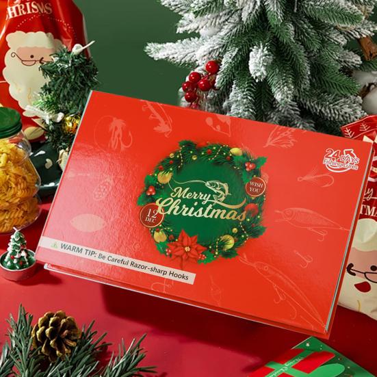 24Pcs/Set Fishing Advent Calendar Christmas Countdown 24 Days Set 360 Degree Rotating Fish Lure Outdoor Fishing Gear