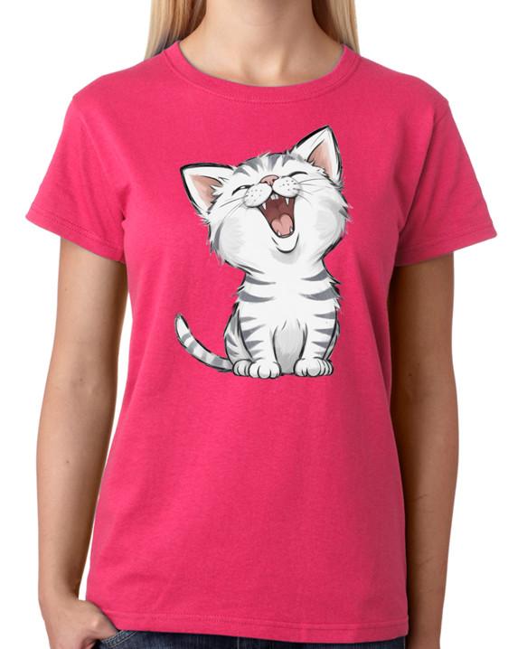

Cat Laughing T-Shirt Ladies Fitted Tee Womens Fashion Top L