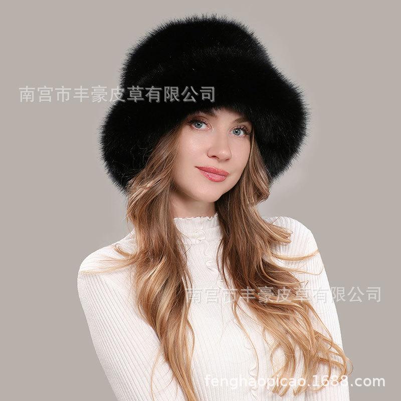 Women Winter Thick Warm Faux Fur Bucket Hat Fluffy Fashionable Ear Flaps