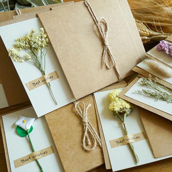 1 Set Birthday Card Eye-catching with Artificial Flower Kraft Paper Baby Bridal Shower Thank-You Card for Children