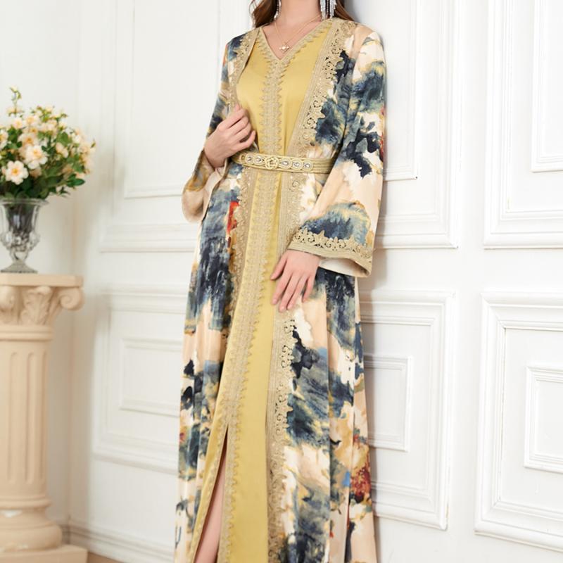 Middle Eastern Robe Patchwork Muslim Two-piece Dress, Muslim Clothing, Foreign Trade Set, Women's Fashion