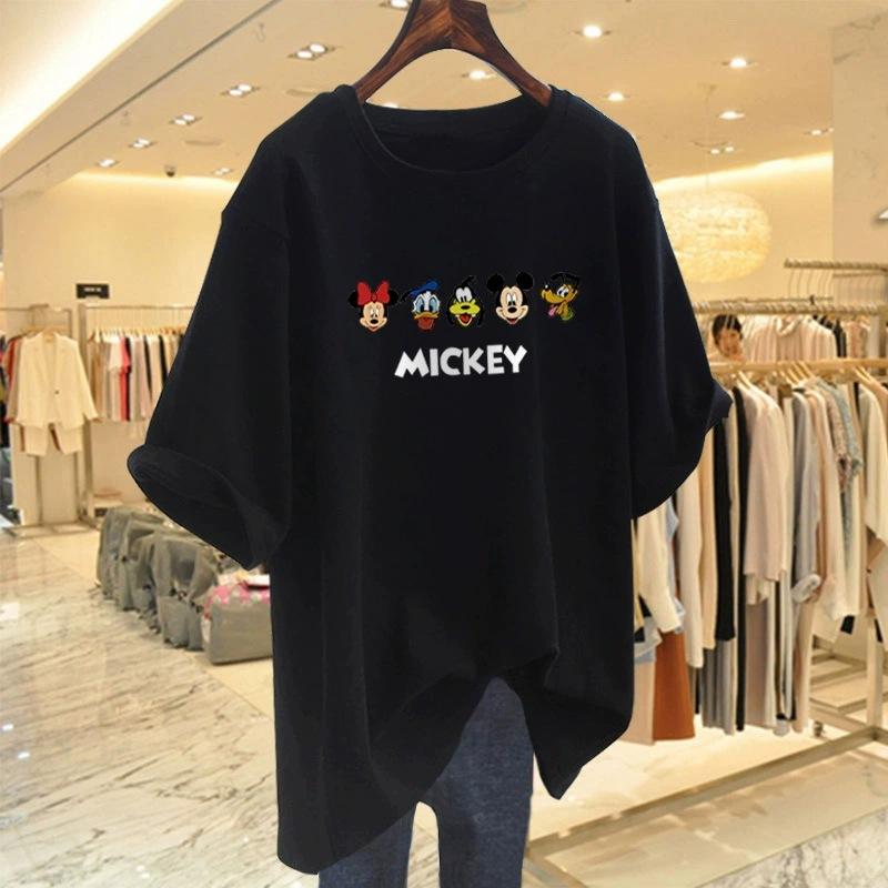 Cartoon Short-sleeved T-shirt Women's Summer New Large Size Loose Medium and Long Half-sleeved T-shirt Pure Cotton Top Bottoming Shirt
