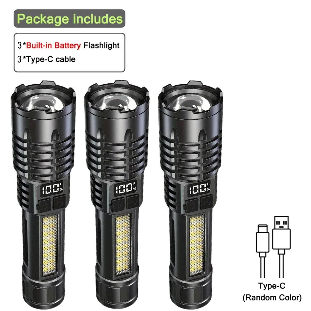 KDULIT Super Bright LED Flashlight USB Rechargeable Hand Light with COB Side Torch Powerful Lantern for Outdoor Camping Fishing