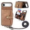 For iPhone Air PU Leather Phone Back Cover with Zipper Card Holder and Long Strap