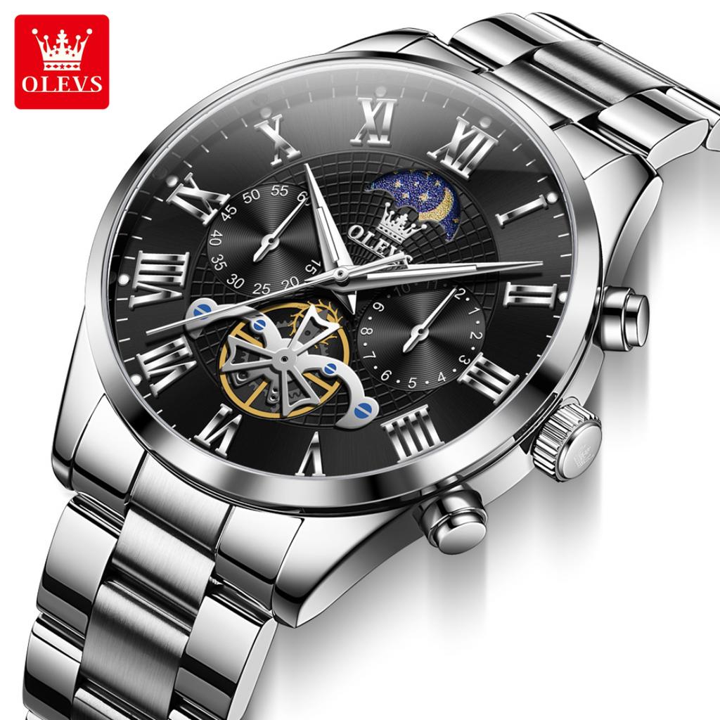 OLEVS Men's Watches Multifunctional Chronograph Flywheel Dial Original Wristwatch Moon Phase Waterproof Watches
