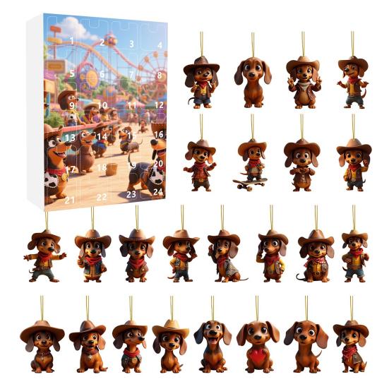 Dachshund Dog Advent Calendar 2025 24 Days Christmas Countdown Calendar with 2D Acrylic Hanging Dachshund Ornaments for Xmas Tree Decor