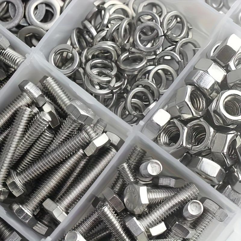 176-piece stainless steel heavy-duty hex bolt and nut kit, M6/M8/M10, fully threaded, for household and machinery use.