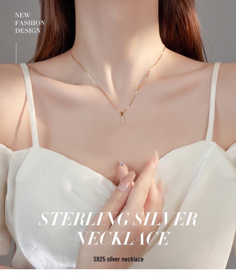 Koreanische Leichte Luxus Zirkon Anhänger Halskette: S925 Sterlingsilber Schlüsselbeinkette, Schlichtes Modedesign