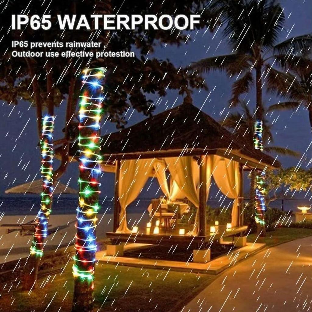 7M/12M Solar Tube Rope Lights Outdoor Waterproof LED String Fairy Strip 8 Modes for Garden Wedding Christmas Tree Fence Decoration