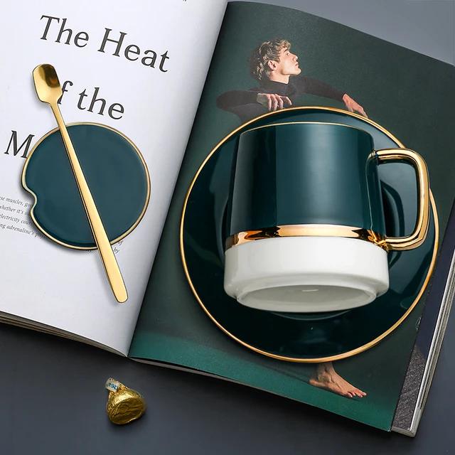 Simple Modern Ceramic Spoon Set Gold Metal Tea Cup Vintage Reusable Tazas De Cafe Drinkware Coffee