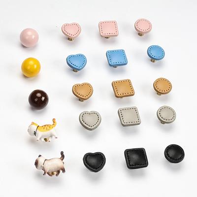 1PC Heart-shaped Leather Drawer Handle Cabinet Door Brass Handle Kitchen Cabinet Black Blue Pink Gray