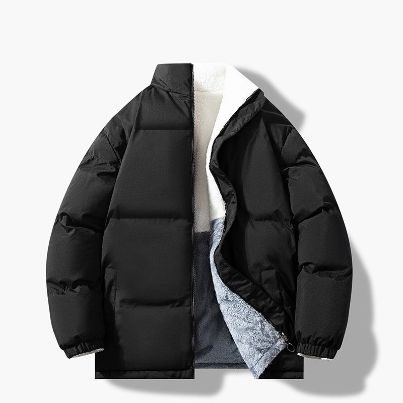 

Lamb Fluff Cotton-padded Jacket Men s Jacket Corduroy Winter Double-sided Cotton-padded Jacket with Fleece and Thickened Cotton-padded Jacket 5XL чорний