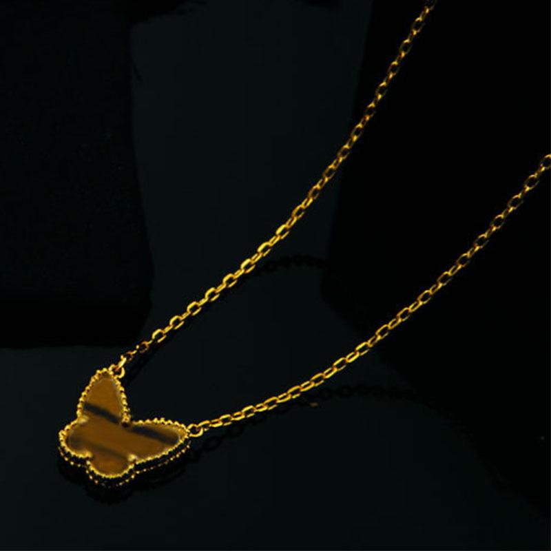 Korean Style Butterfly Clavicle Necklace with Shell & Tiger Eye Stones for Women
