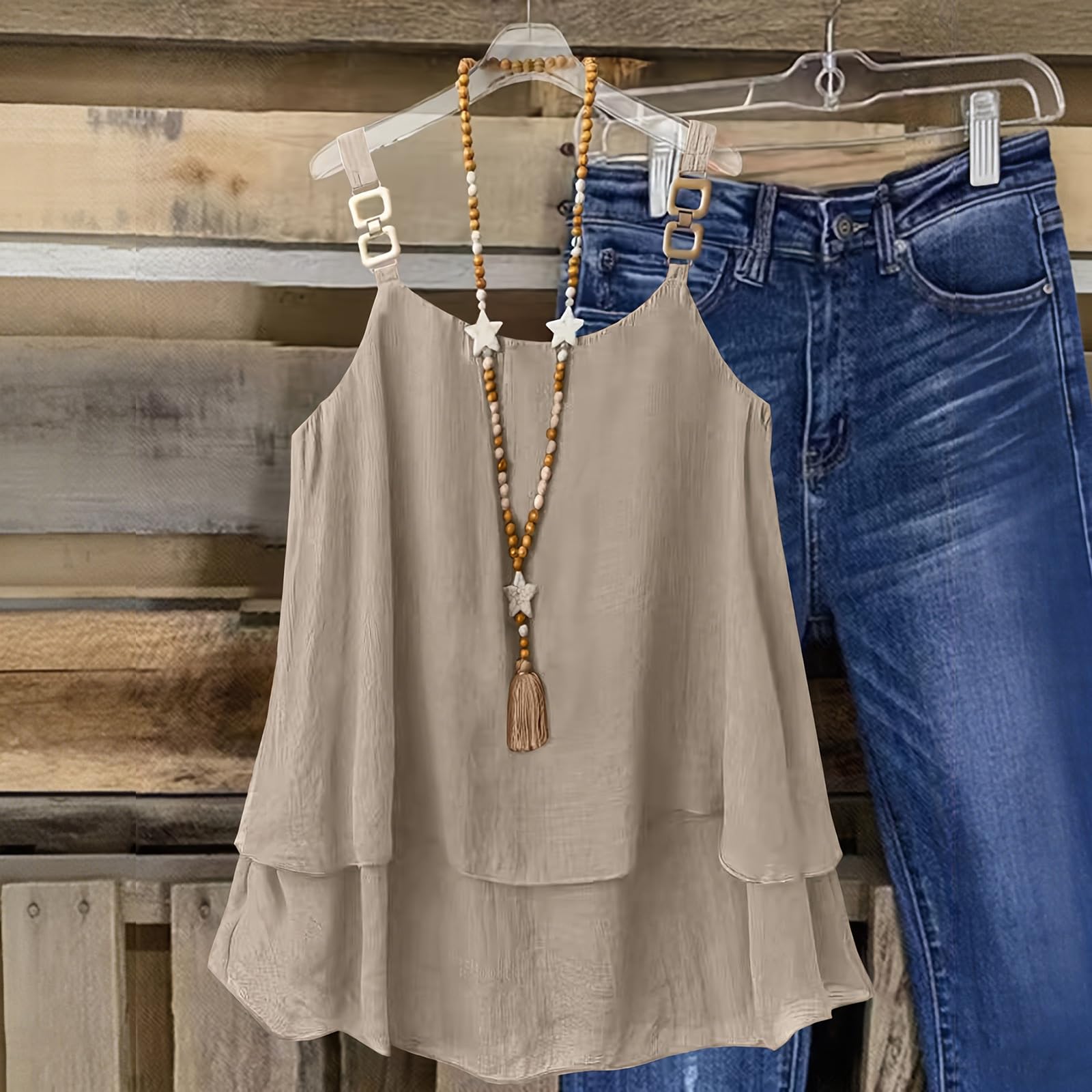 Women  Loose Sleeveless Blouses  Casual Linen Tank Tops M хаки