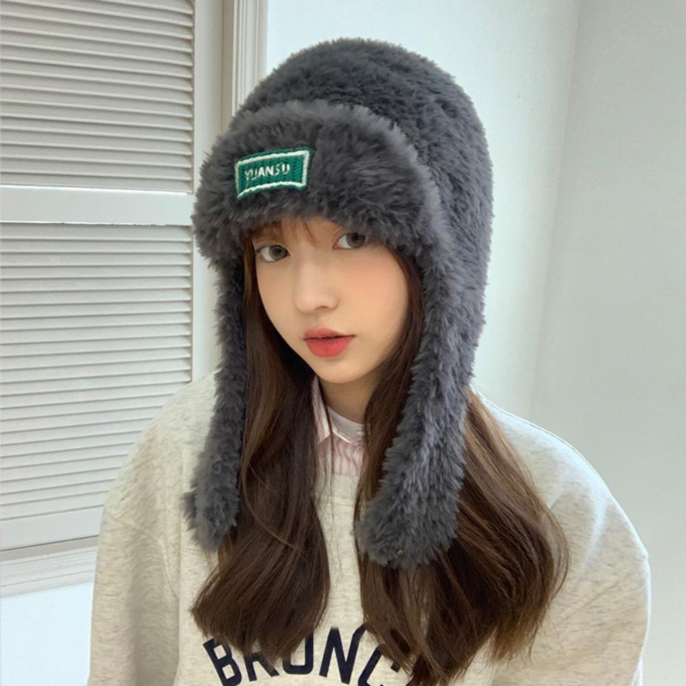 Earmuffs Woolen Beanie Hat Solid Color Winter Hood Hat Simple Plush Ear Protection Hat  Outdoor