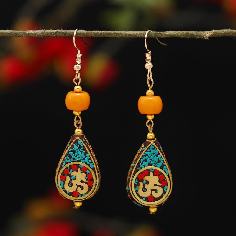 Retro Exotic Style Nepalese Earrings Tibetan Niche Design Personalized Long Earrings Simple Earrings Women