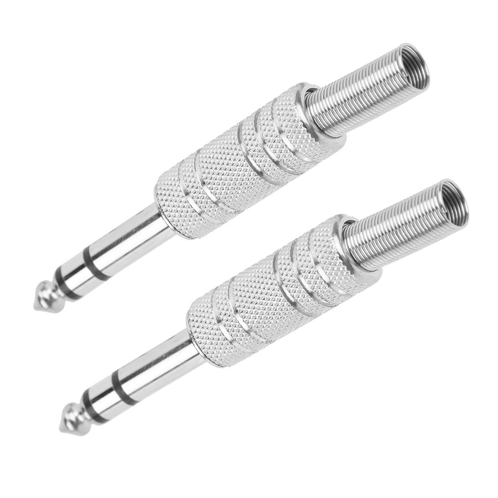 2Pcs Audio Adapter Male Coupler Joiner Guitar Earphone Straight Jack Plug In Connector 6.35mmStereo