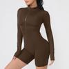 Summer Autumn Scrunch Gym Jumpsuit Women's Fitness Long Sleeve Shorts Suit Sports Overalls Woman Tracksuit Yoga Clothing Zipper Workout Sportswear