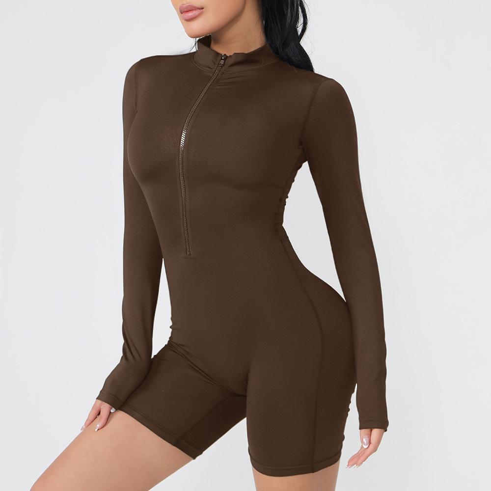 Summer Autumn Scrunch Gym Jumpsuit Women's Fitness Long Sleeve Shorts Suit Sports Overalls Woman Tracksuit Yoga Clothing Zipper Workout Sportswear
