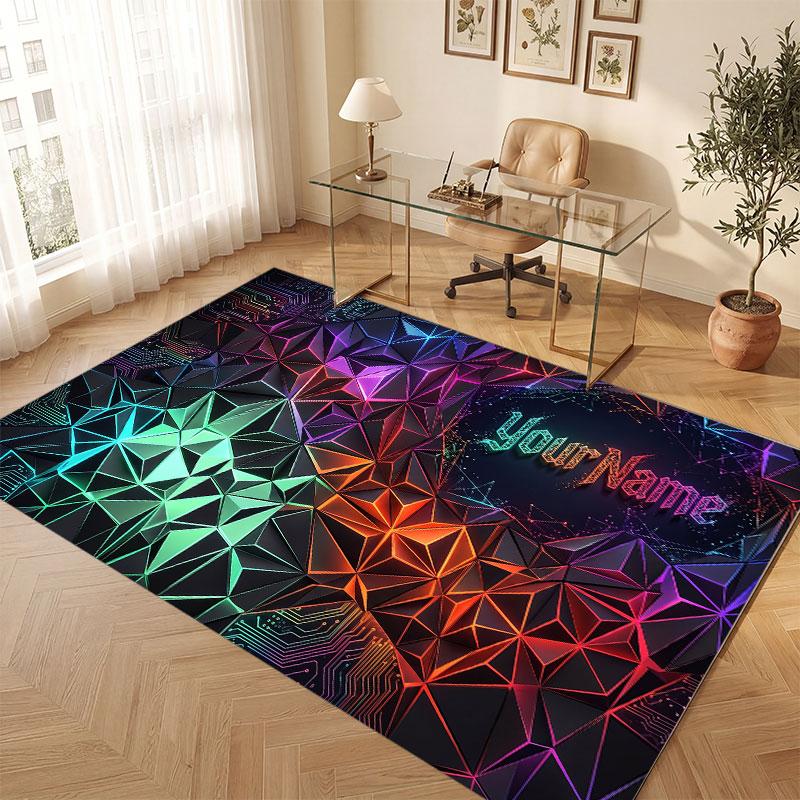 Abstract Geometric Theme Crystal Velvet Floor Rug Personalized Custom Name Text Warm Carpet Home Decoration