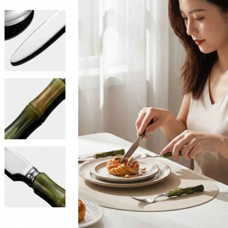 Refined Bamboo Handle Cutlery Set Stainless Steel Suitable for Home Kitchens and Gifts