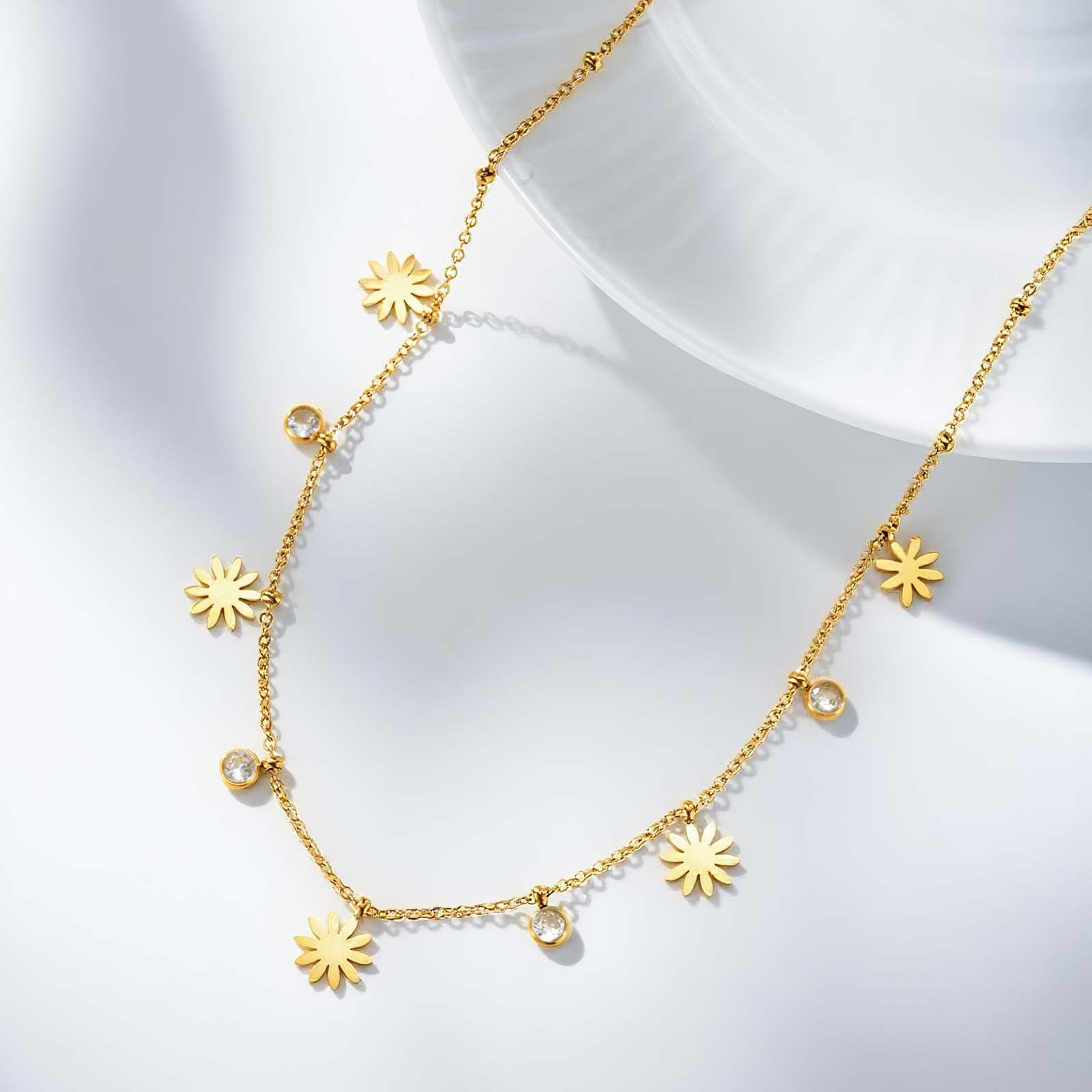 

Tiny Small Pendant Necklace for Women,Stainless Steel Fashion Dainty Flower Zircon Choker Necklaces,Charm Jewelry Gifts