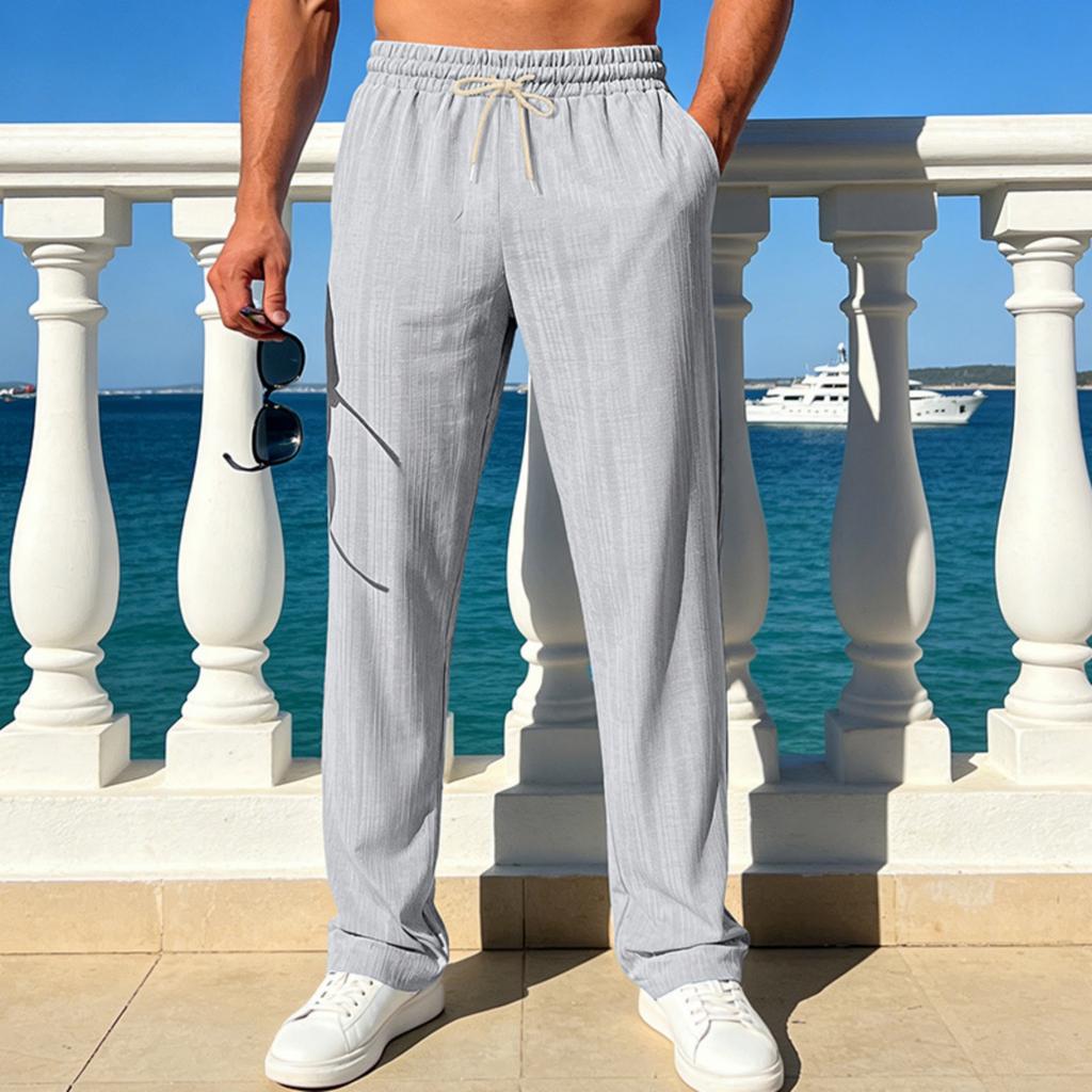 Men's Loose And Breathable Spring And Imitation Linen Slub Beach Casual Sports Straight-cut Trousers