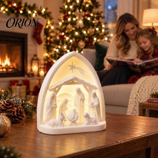 Holiday Decoration for Window Sill White Religious Ornament, Miniature Christmas Nativity Scene Set, 3D Printed PLA Ornaments Bethlehem Manger