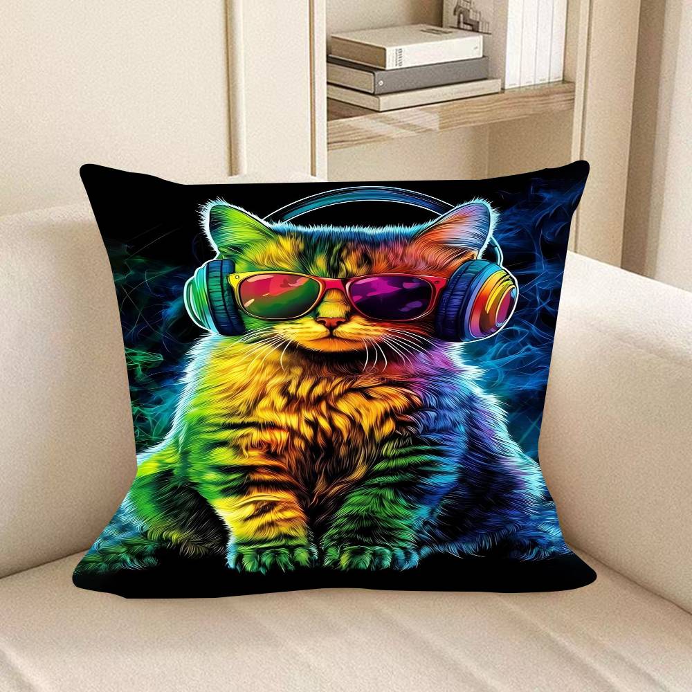 Animal Monkey Cat Dog Headphone Dj Music Pillowcase Toon Gift Cushion Cover Bedroom Home Sofa Chair Seat Decor Pillow Case