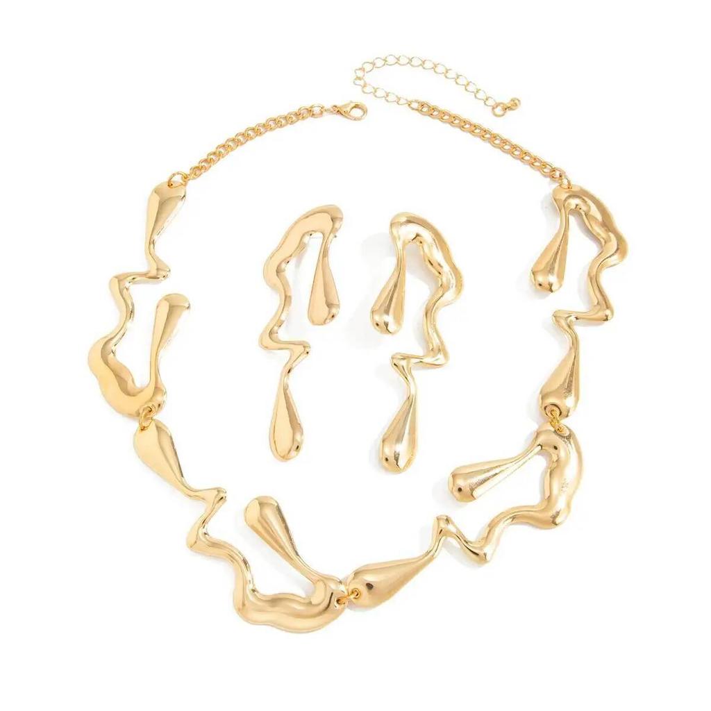 IngeSight.Z Elegant Irregular Wave Torques Necklace Earring Women 2026 Trendy Gold Color Clavicle Chain Wedding Party Jewelry
