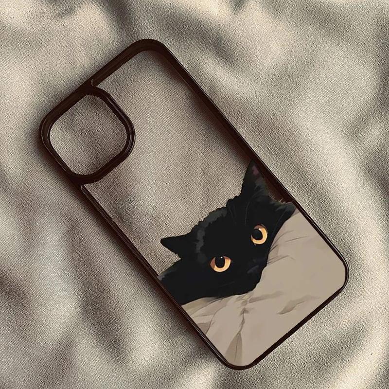 Cartoon Black Cat Phone Case for IPhone 16 13 15 Cover for 12 11 14 Pro Max 13 12Mini 14 15 Plus Hard PC Shells Fundas