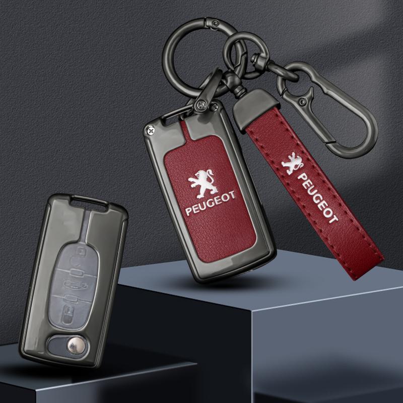 Zine Alloy Car Key Case Key Bag Shell Cover Protector Fob For Peugeot 107 307 308 407 607 3008 5008 Keychain Styling Accessories