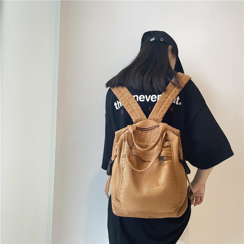 Autumn and Winter New Large Capacity Washed Solid Color Canvas Casual Double Back Street Trendy Student Schoolbag