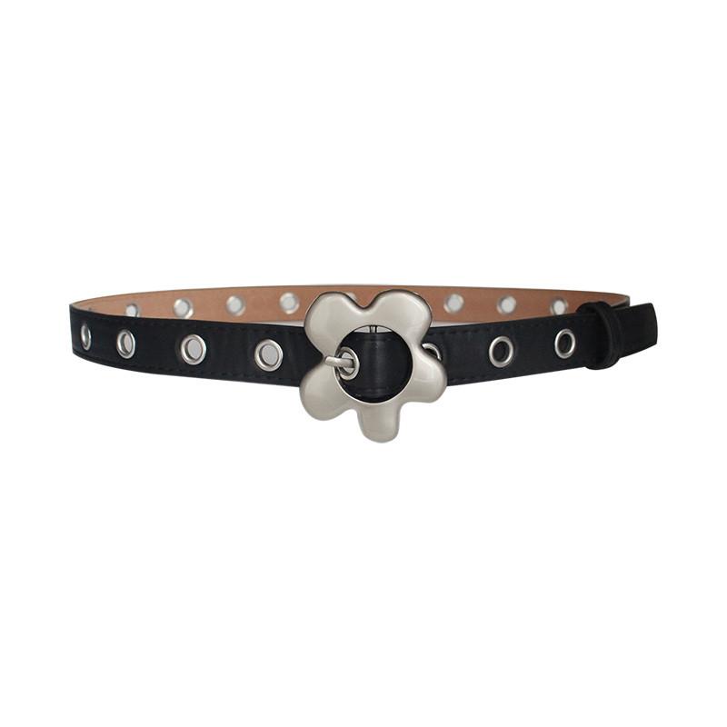 Punk Inspired Leather Belt For Women With Alloy Pin Buckle And Geometric Detailing For Daily Use