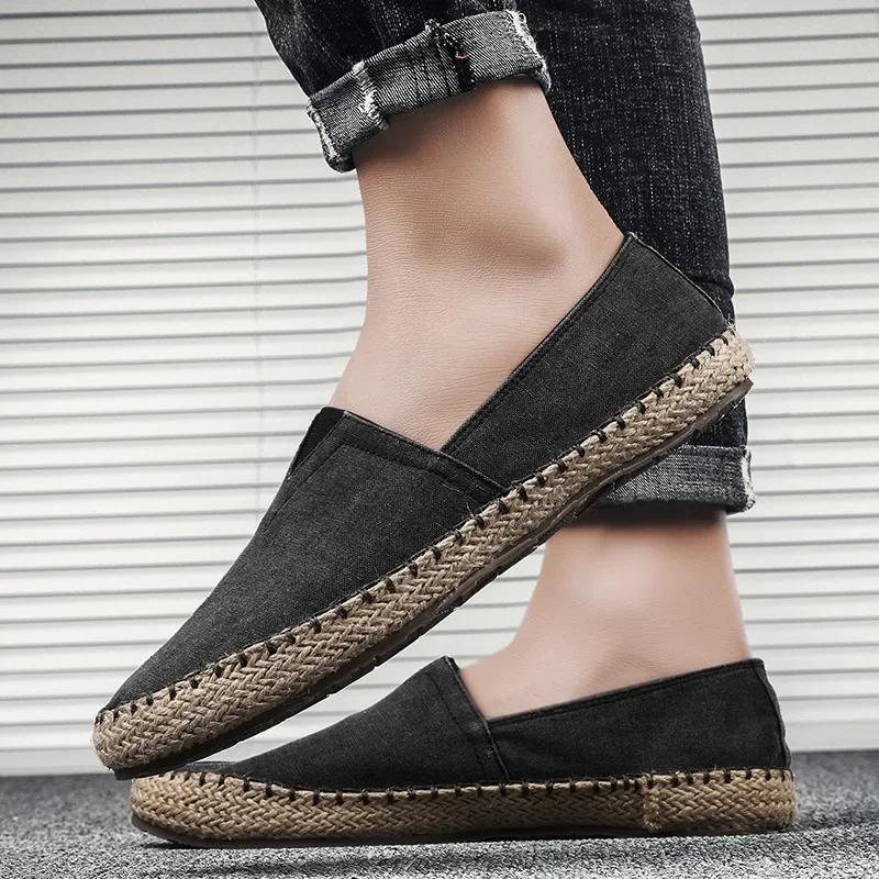Fashion Men's Flat Canvas Shoes High quality Espadrilles Footwear Hemp Lazy Flats For Men Loafers Driving Shoes