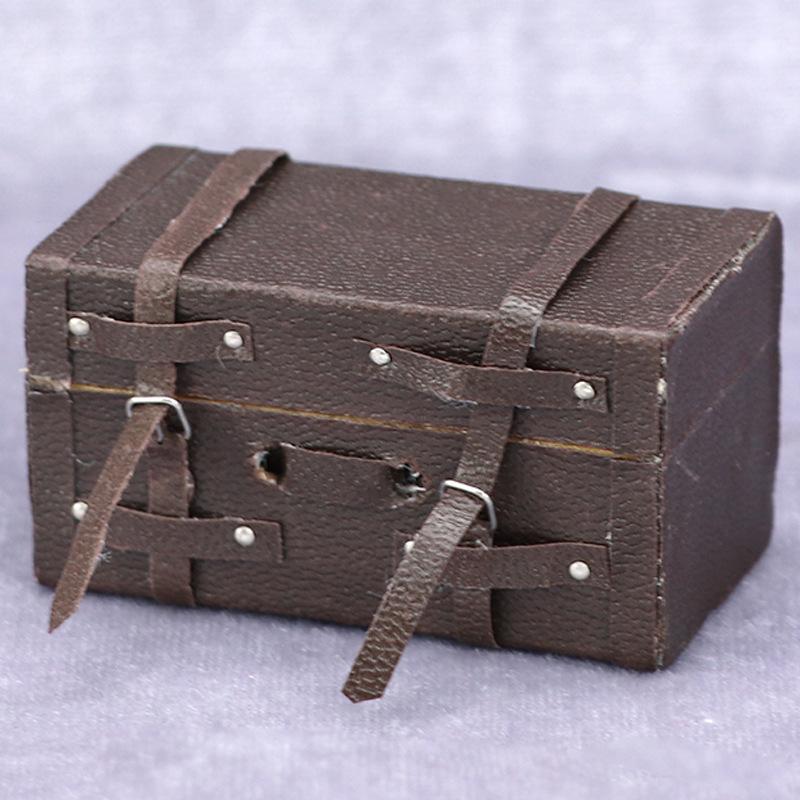 1:12 Dollhouse Retro Brown Leather-Look Wooden Luggage Accessory