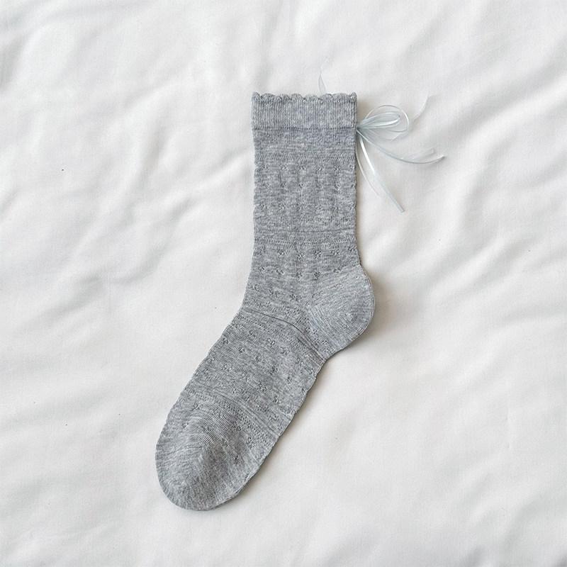 Mesh Breathable Mid-calf Socks - Summer Lightweight Style with Openwork, Lace-up, and Bow Details - Exquisite Mid-calf Women's Socks