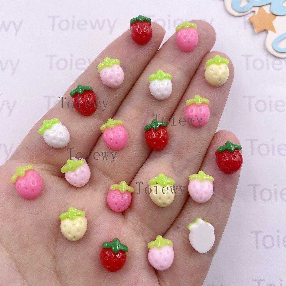 100pcs Resin Kawaii Mini Colorful Strawberry Art Nail Flatback Stone Applique DIY Scrapbook Earring Decor Accessories Crafts