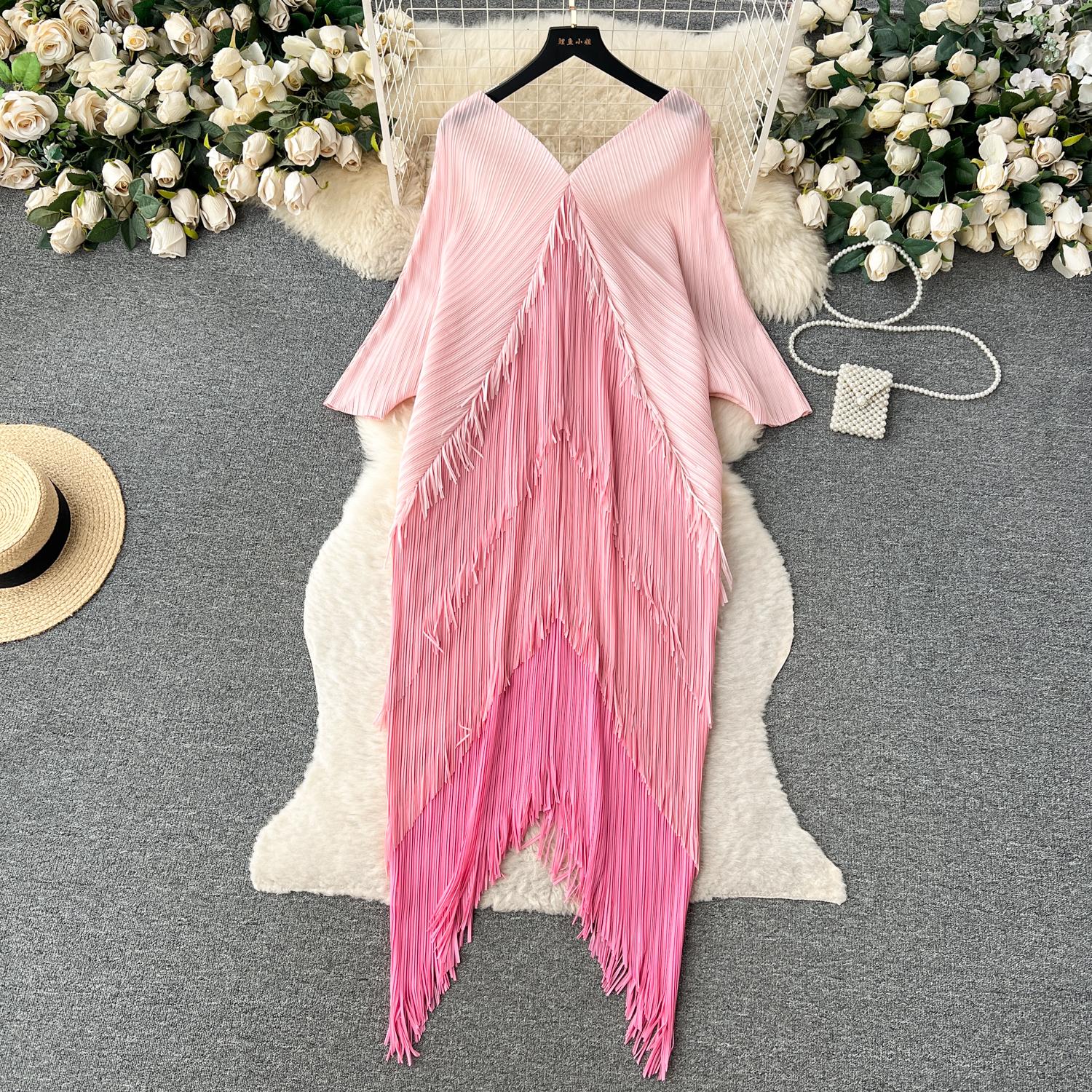 

YYFS Women s Fashion Spring Fall Colour Block Print Long Sleeve V-Neck Loose Waistline Casual Dresses Size: One Size рожевий