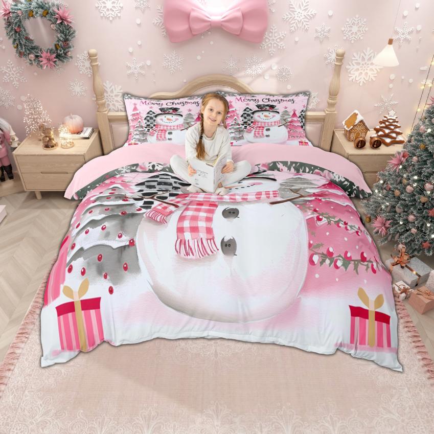 Homewish Cartoon Snowman Duvet Cover Set for Kids Children, Merry Christmas Xmas Bedding Set, Gingerbread Nutcracker Quilt Cover