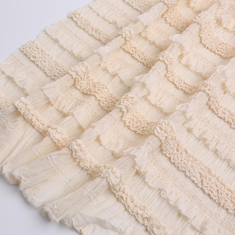 

Spring/Summer Striped Ruffle Embroidered Crochet Chiffon Dress абрикосовый